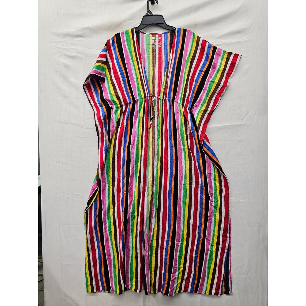 Pride Womens Rainbow Stripe V-Neck Kaftan Cover Up Dress Size Small/Medium